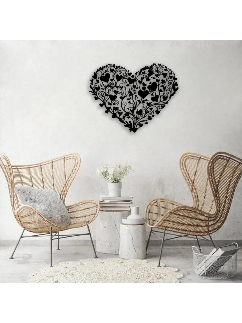 Heart Flower Metal Wall Art - Love Decor for Living Room, Bedroom, Office & More